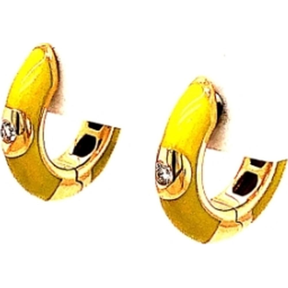 18K Yellow Gold Huggie Earrings with Diamond Accents and Enamel Detail by Afarin
