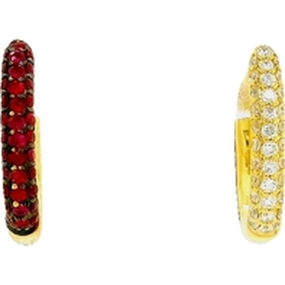 18K Yellow Gold Huggie Earrings with Diamonds and Rubies by Afarin