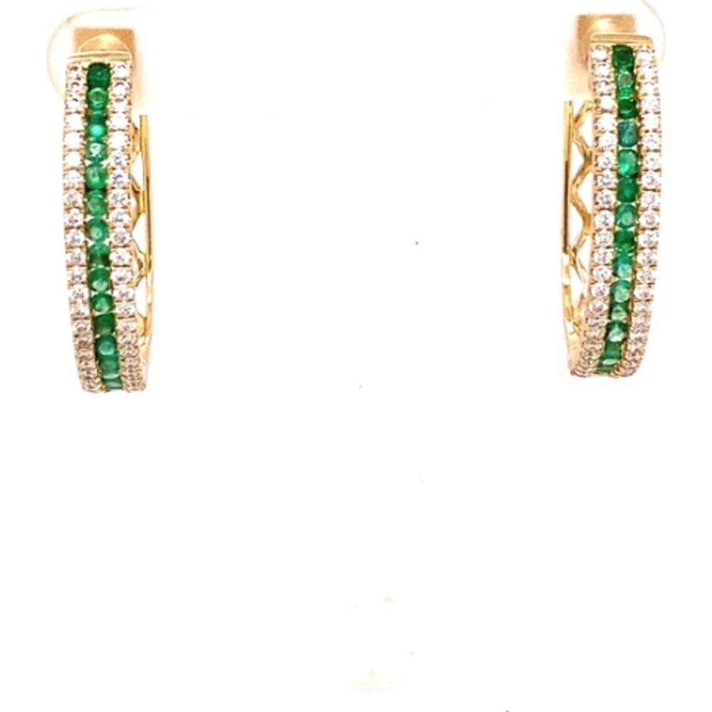 18K Yellow Gold Huggie Earrings with Emeralds and Diamond Accents by Afarin