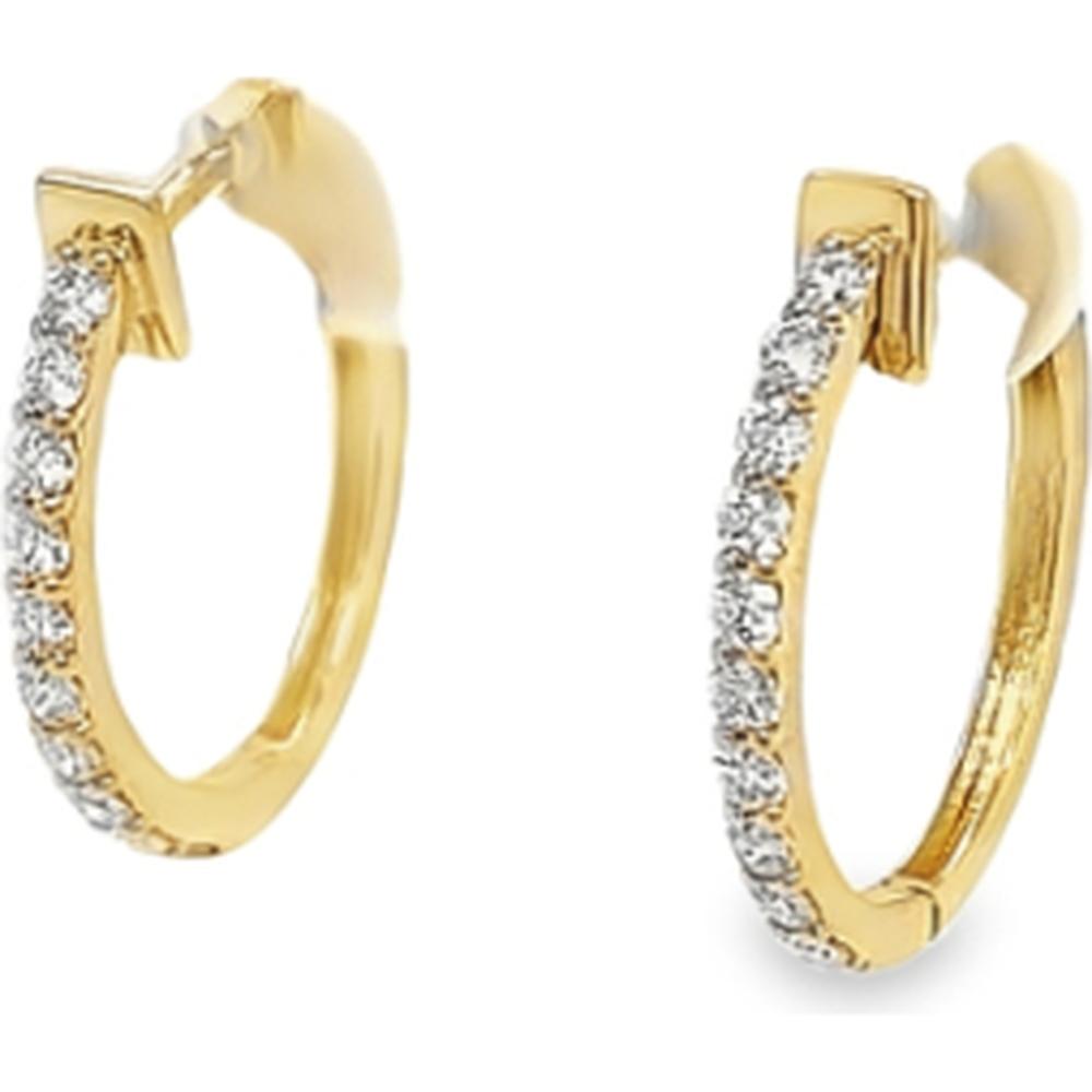 18K Yellow Gold Huggie Earrings with Front-Set Round Diamonds by Afarin