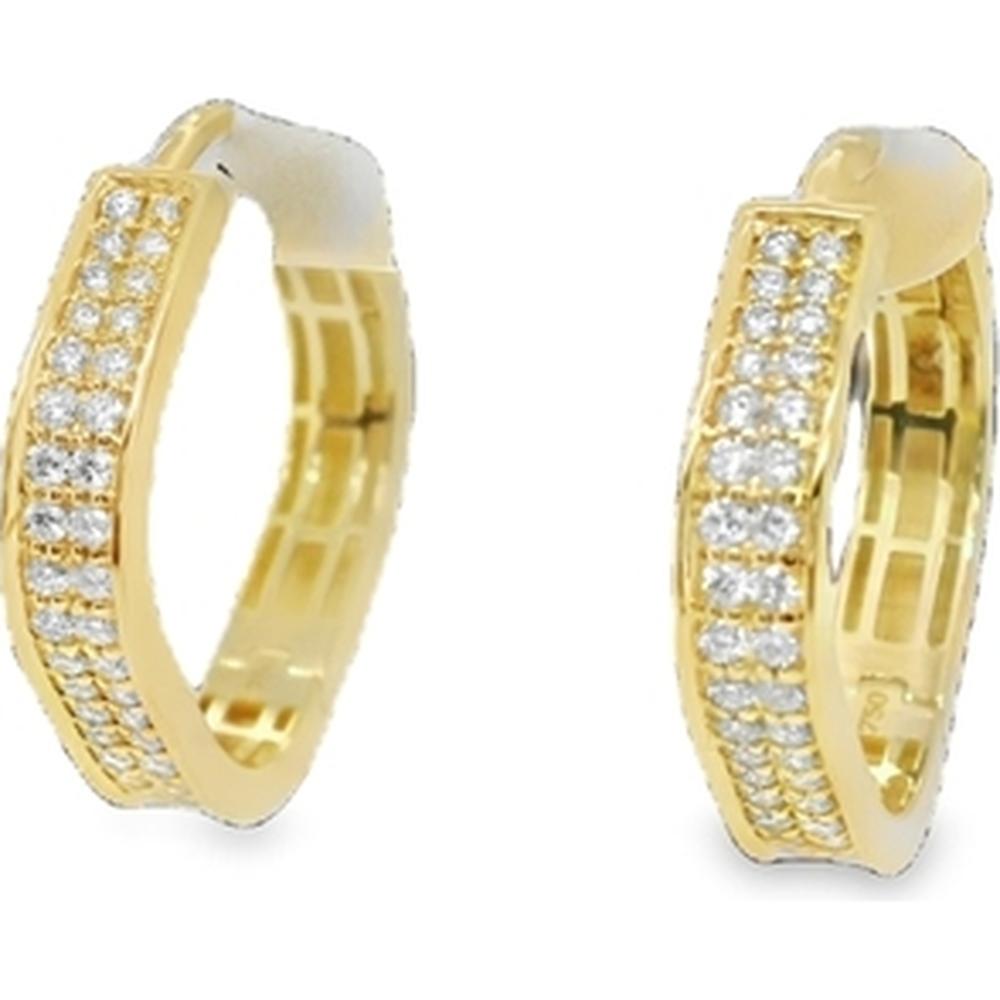18K Yellow Gold Huggie Earrings with Multi-Row Round Diamonds by Afarin