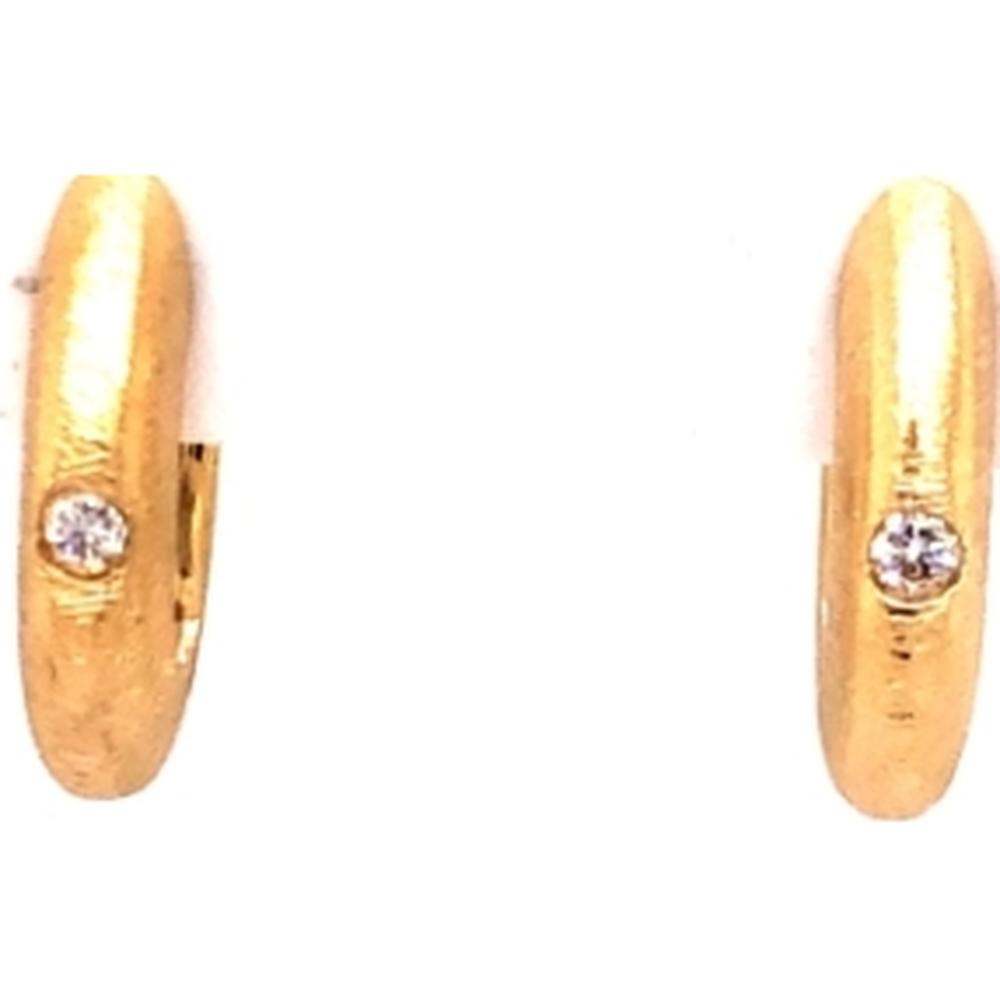 18K Yellow Gold Huggie Earrings with Round Diamond Accents by Afarin