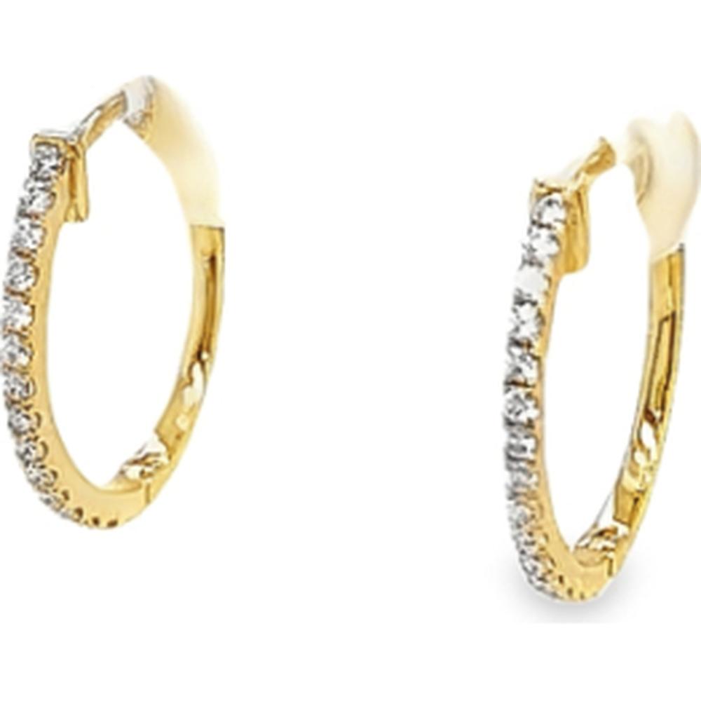 18K Yellow Gold Huggie Earrings with Round Diamonds by Afarin