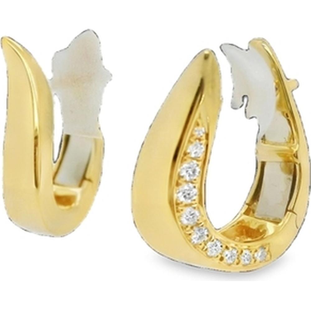 18K Yellow Gold Huggie Earrings with Round Diamonds by Afarin
