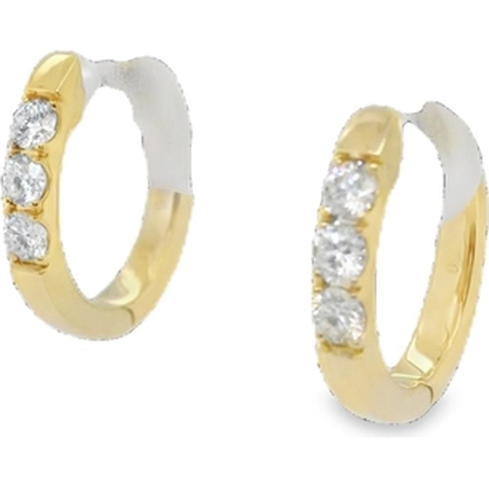 18K Yellow Gold Huggie Earrings with Round Diamonds by Afarin