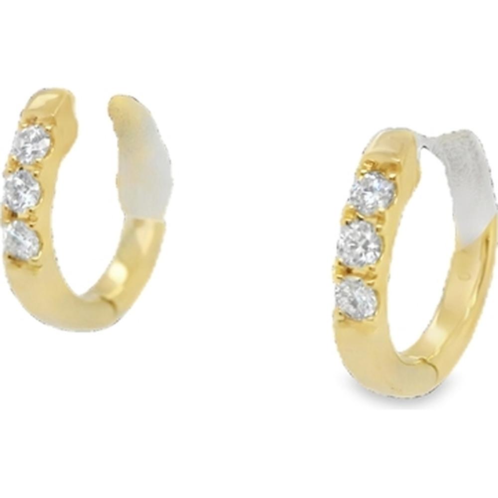 18K Yellow Gold Huggie Earrings with Round Diamonds by Afarin