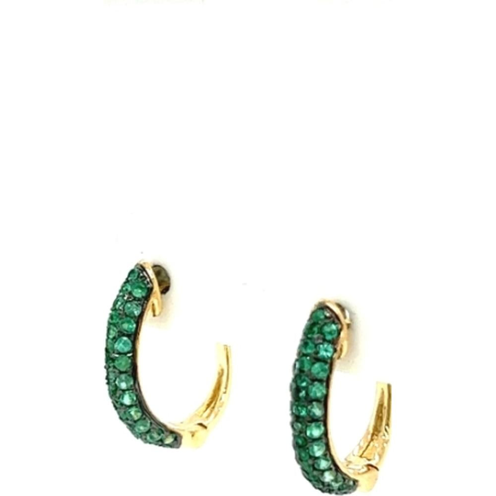 18K Yellow Gold Huggie Earrings with Round Emeralds by Afarin