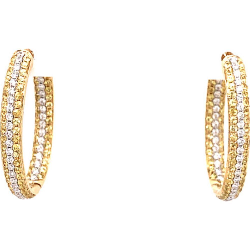 18K Yellow Gold Huggie Hoop Earrings with Diamonds and Yellow Sapphires by Afarin