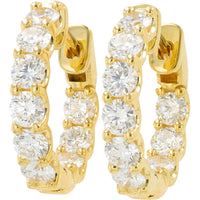 18K Yellow Gold Huggie Hoop Earrings with Prong-Set Round Lab Grown Diamonds - 1.80 Carat Total Diamond Weight