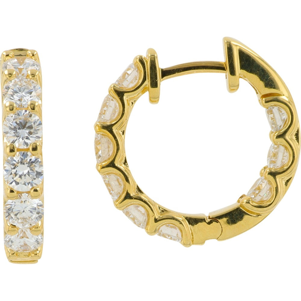 18K Yellow Gold Huggie Hoop Earrings with Prong-Set Round Lab Grown Diamonds - 1.80 Carat Total Diamond Weight