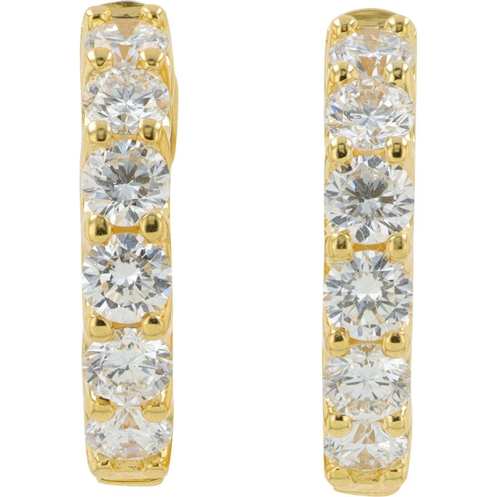 18K Yellow Gold Huggie Hoop Earrings with Prong-Set Round Lab Grown Diamonds - 1.80 Carat Total Diamond Weight