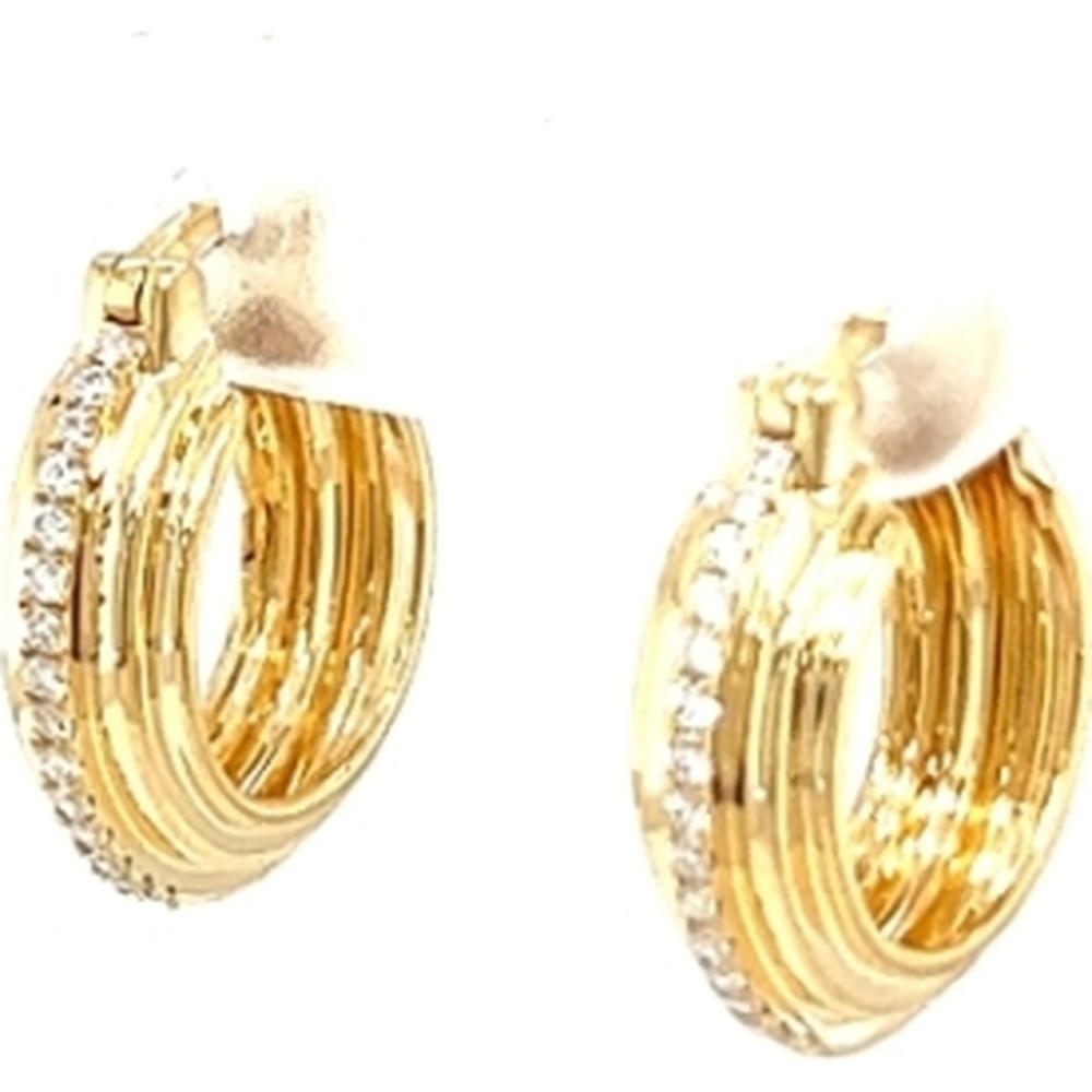 18K Yellow Gold Huggie Hoop Earrings with Round Diamonds by Afarin
