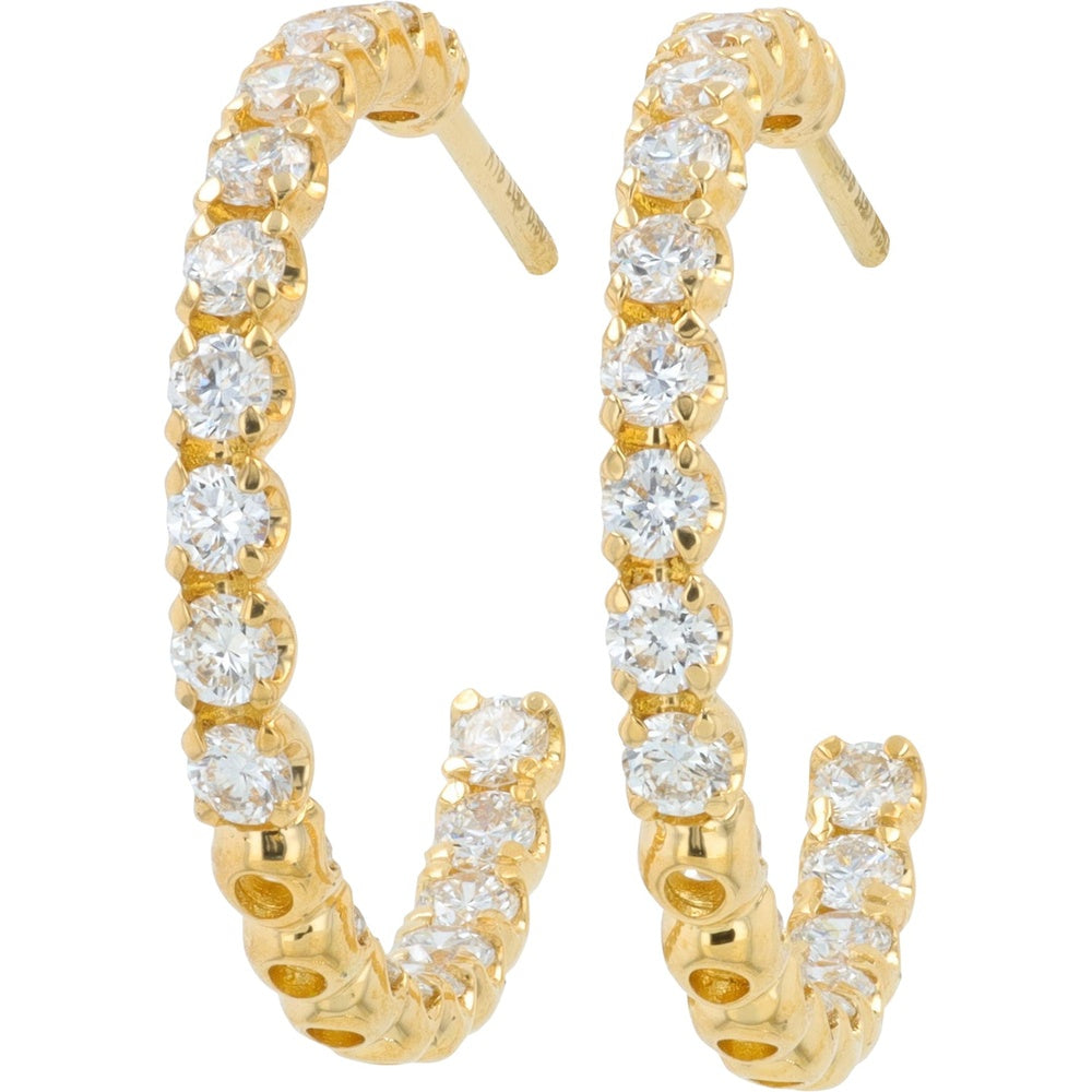 18K Yellow Gold Inside-Out Hoop Earrings with Prong-Set Round Lab Grown Diamonds - 1.00 Carat Total Diamond Weight