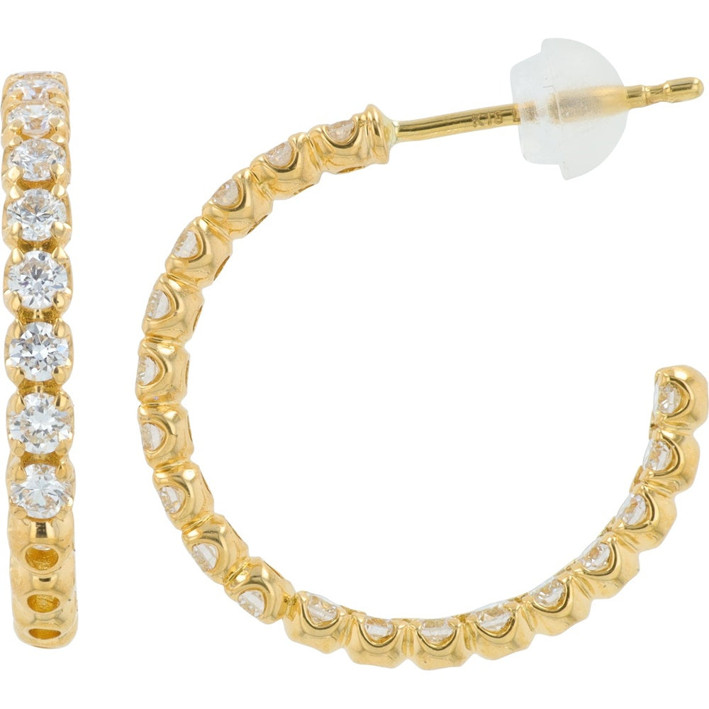 18K Yellow Gold Inside-Out Hoop Earrings with Prong-Set Round Lab Grown Diamonds - 1.00 Carat Total Diamond Weight