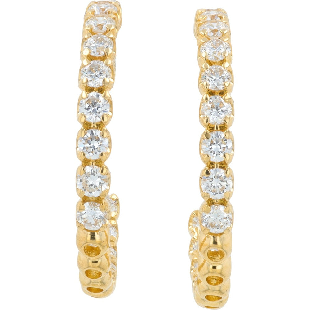 18K Yellow Gold Inside-Out Hoop Earrings with Prong-Set Round Lab Grown Diamonds - 1.00 Carat Total Diamond Weight