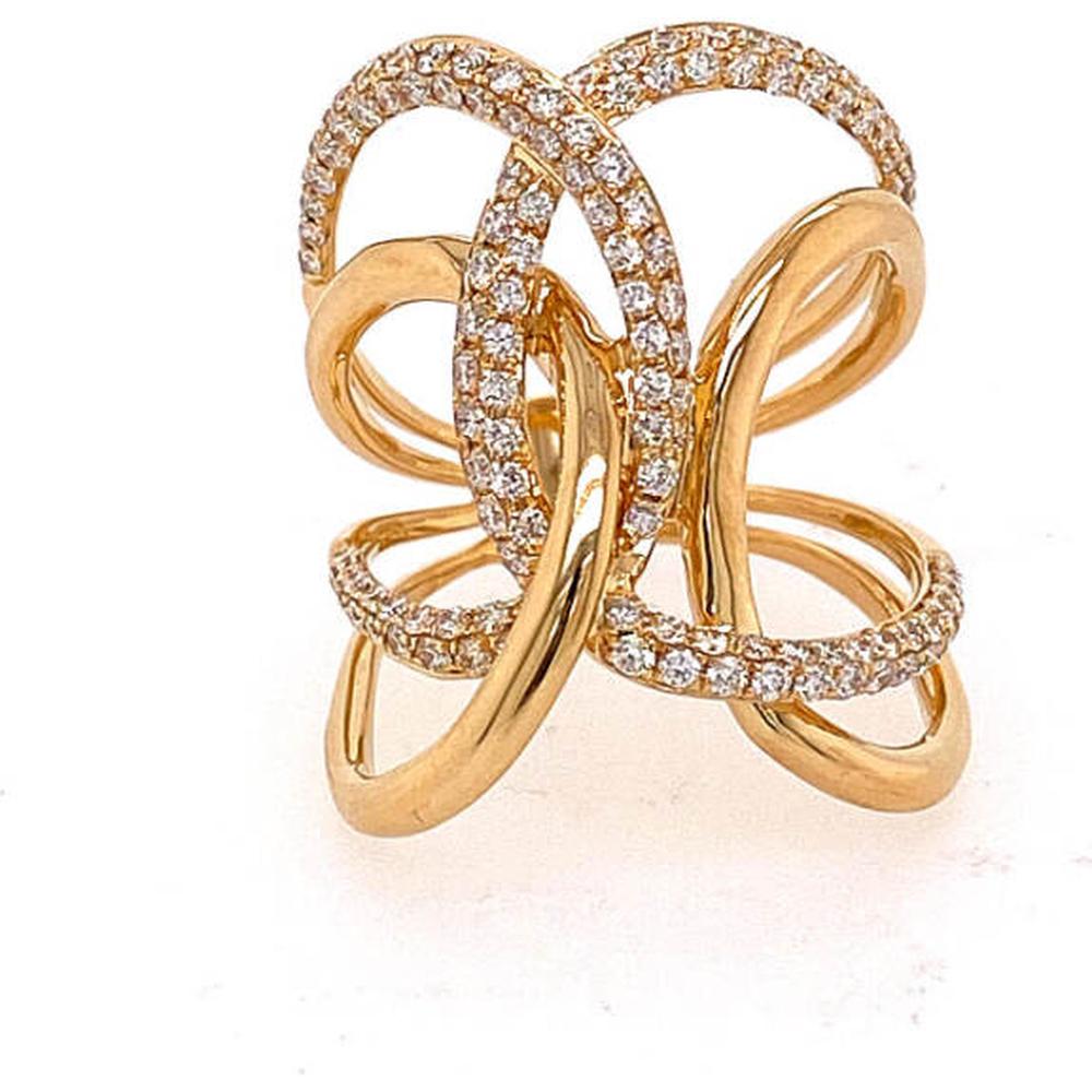 18K Yellow Gold Interlaced Openwork Diamond Ring with Sculptural Pavé Curves by Afarin