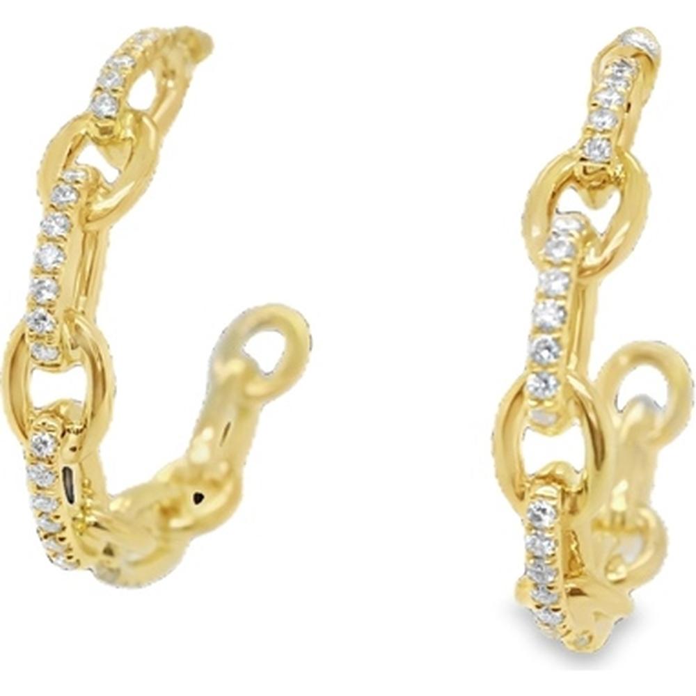 18K Yellow Gold Interlocking Link Huggie Earrings with Round Diamond Accents by Afarin