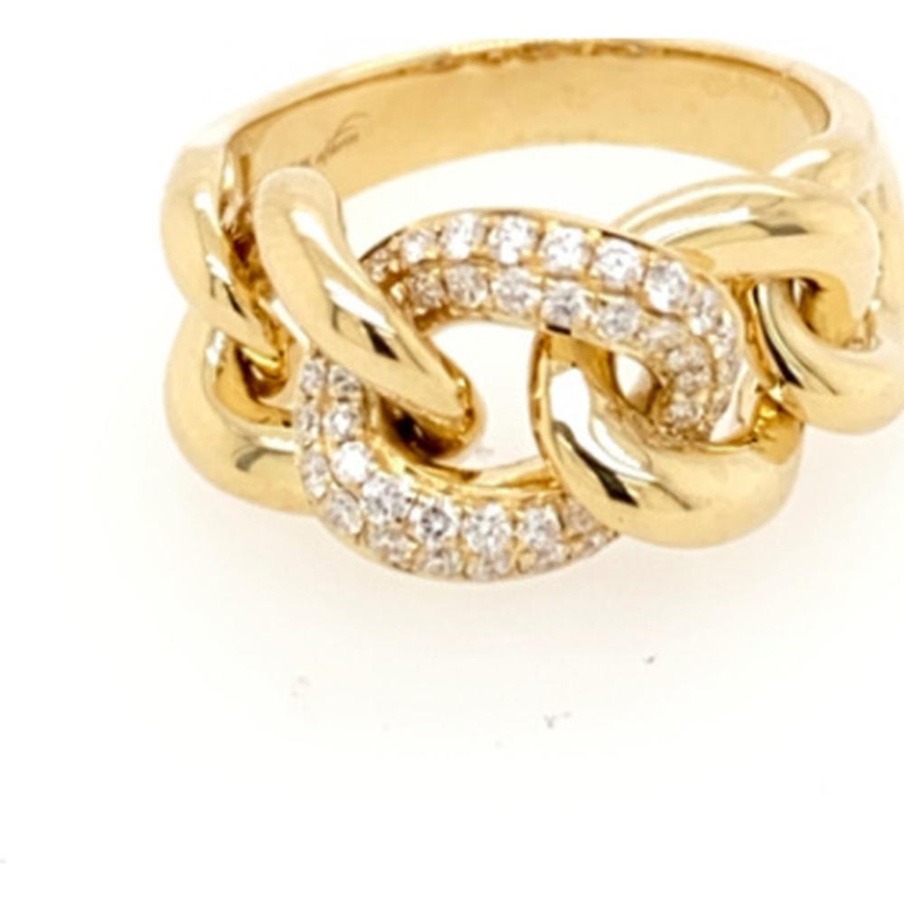 18K Yellow Gold Interlocking Link Ring with Diamond Accented Center Link by Afarin