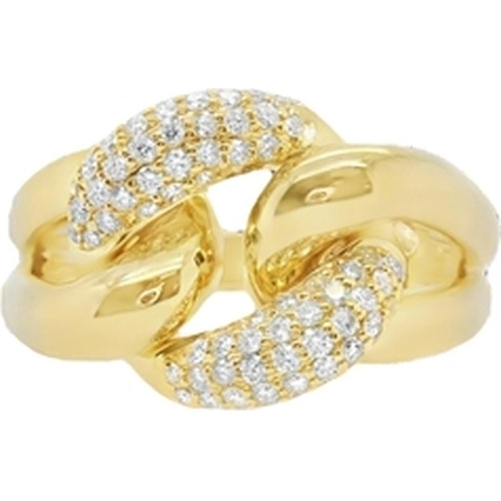 18K Yellow Gold Interlocking Link Ring with Pavé Set Round Diamonds by Afarin