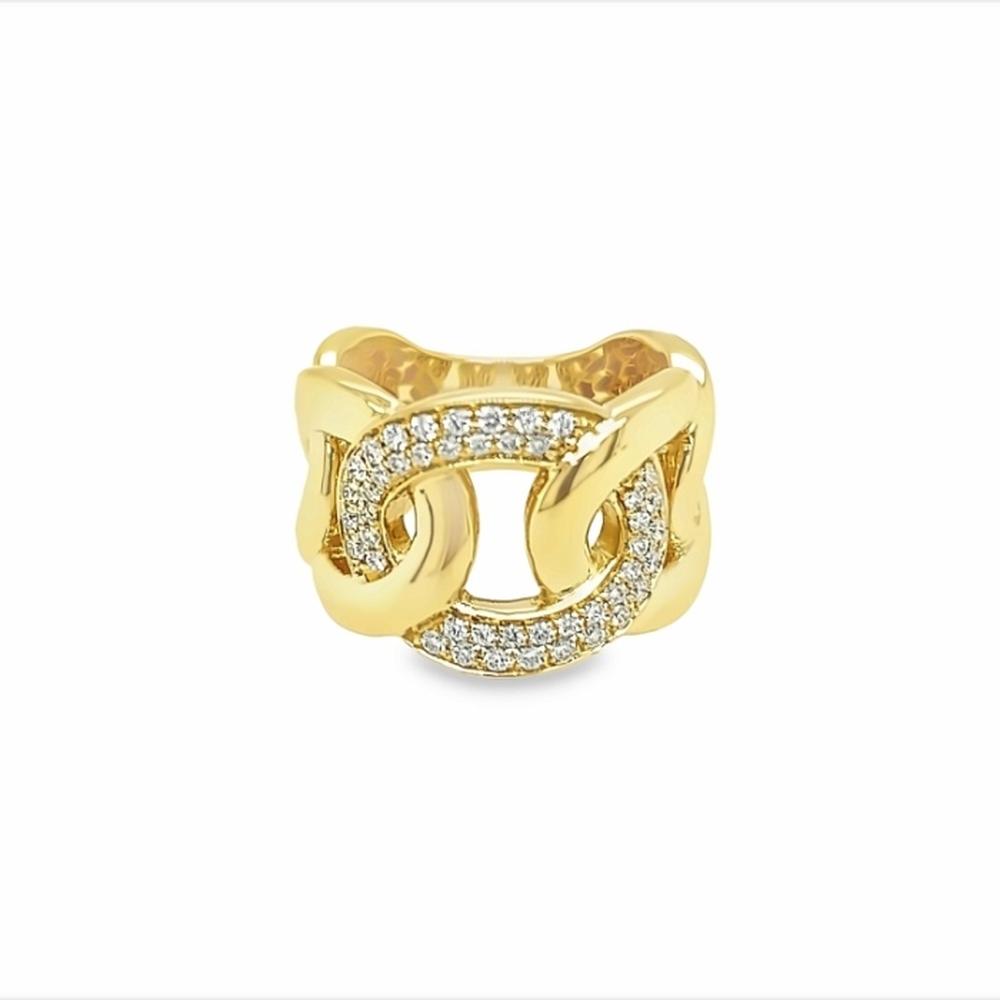 18K Yellow Gold Interlocking Statement Ring with Pavé Set Round Diamonds by Afarin