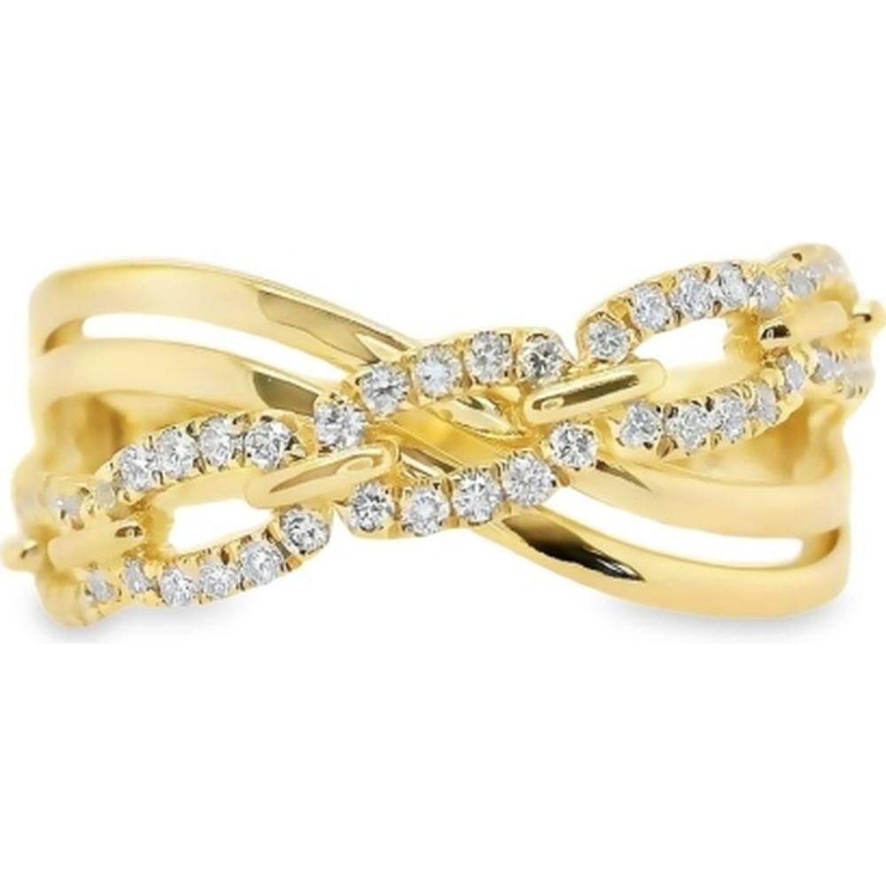 18K Yellow Gold Intertwined Diamond Crossover Ring with Round Diamonds by Afarin