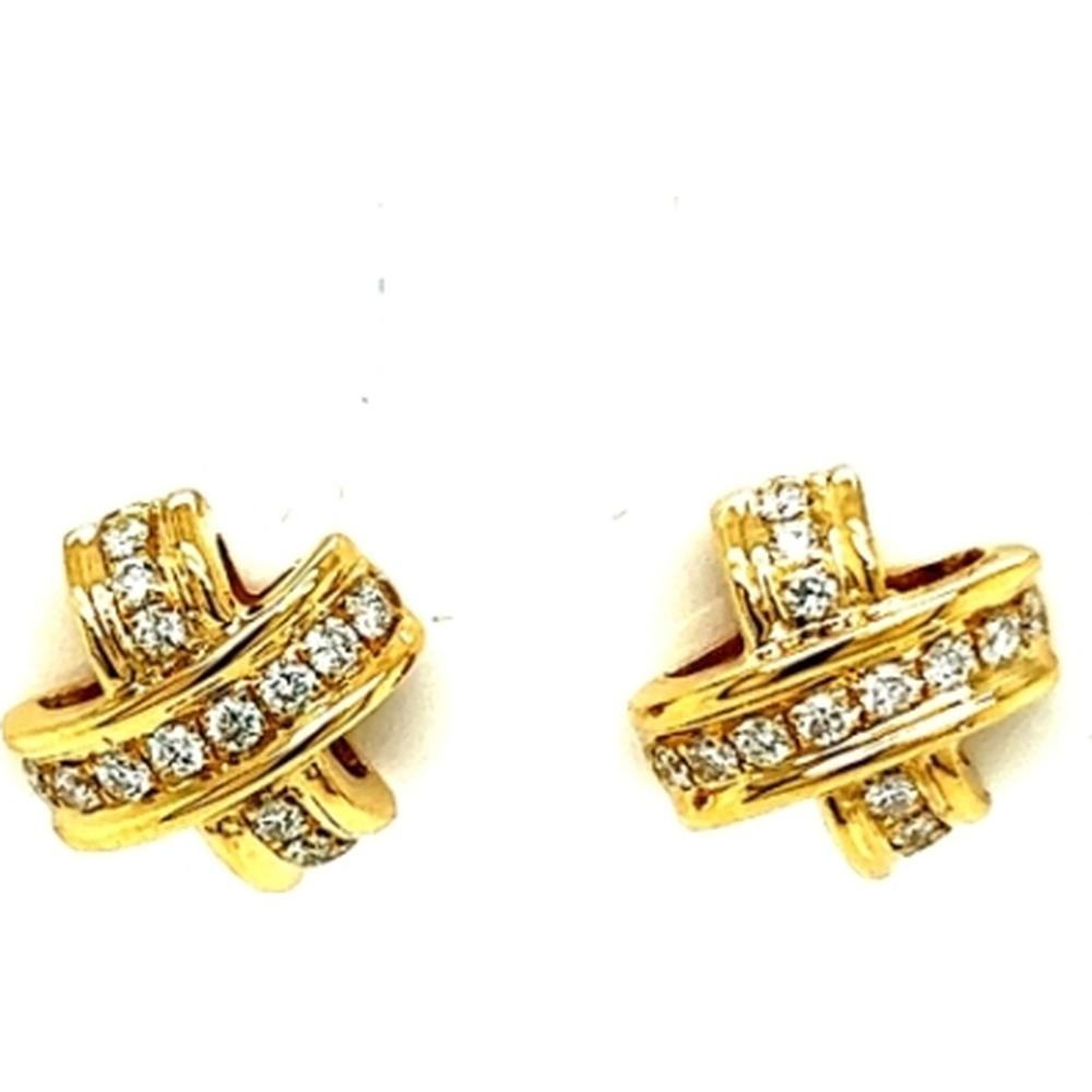 18K Yellow Gold Interwoven Knot Stud Earrings with Round Diamonds by Afarin