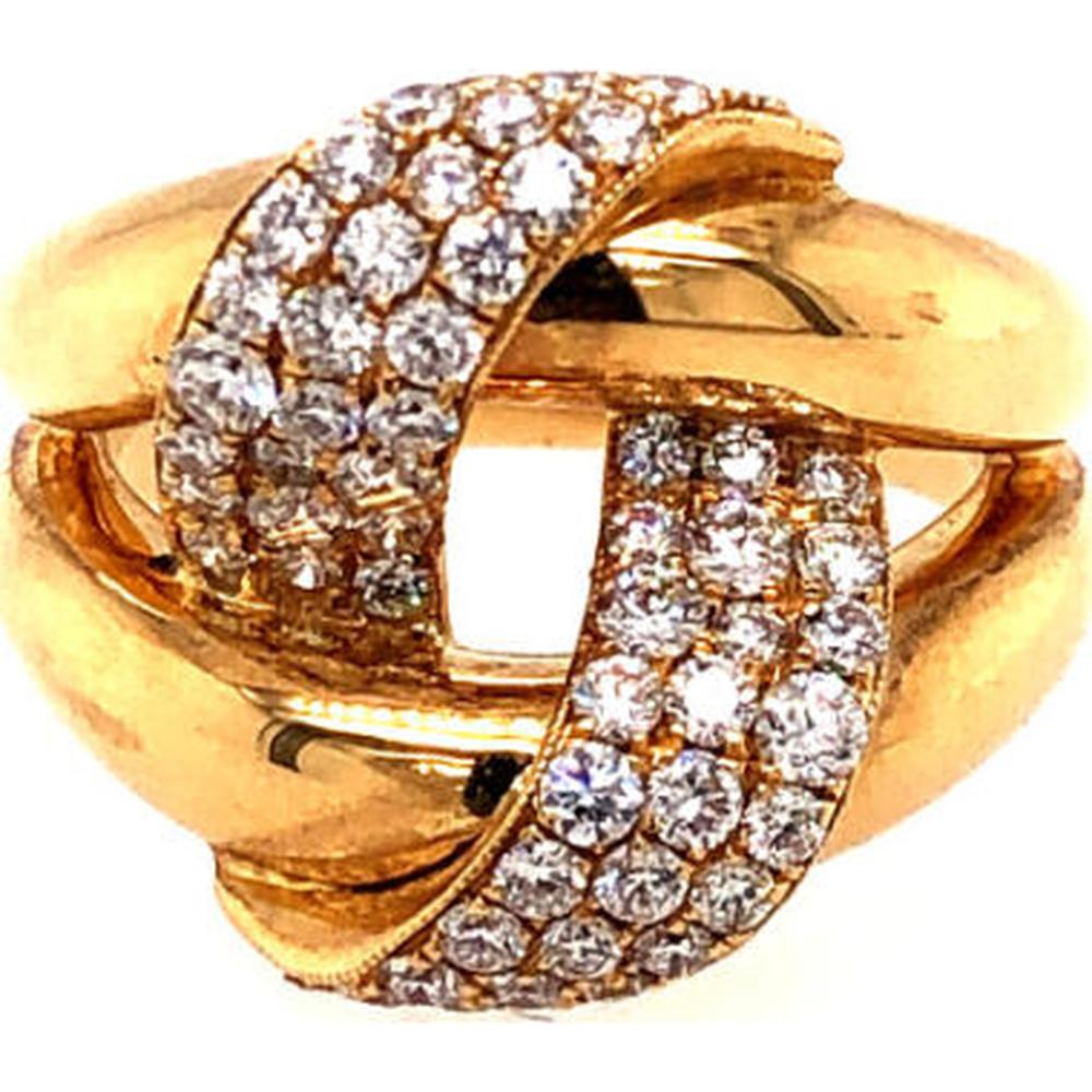 18K Yellow Gold Interwoven Ring with Pavé Set Round Diamonds by Afarin