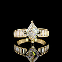 18K Yellow Gold Kite-Shape Solitaire Shank Ring with Bezel & Prong Set Lab Diamonds - 3.93 Carats Total Diamond Weight - Covaloro Fine Jewelry