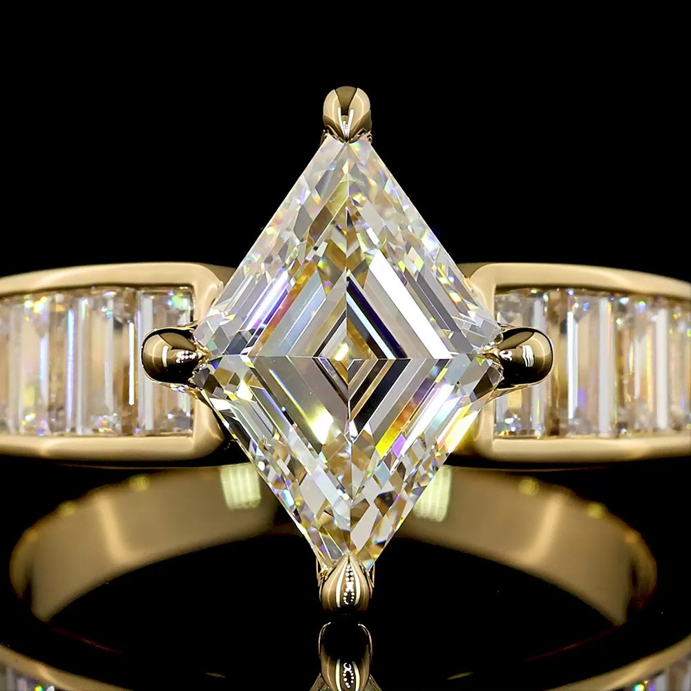 18K Yellow Gold Kite-Shape Solitaire Shank Ring with Bezel & Prong Set Lab Diamonds - 3.93 Carats Total Diamond Weight - Covaloro Fine Jewelry