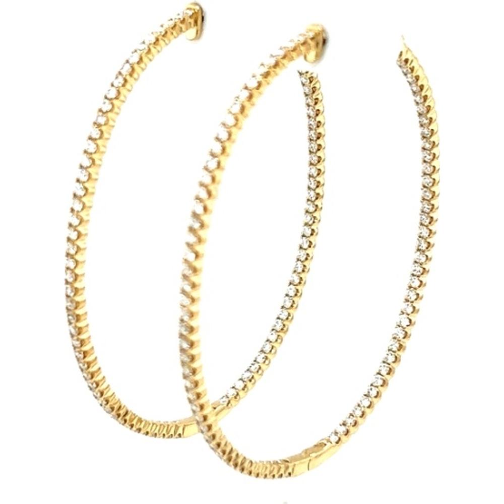 18K Yellow Gold Large Hoop Earrings with Front-Facing Diamonds by Afarin