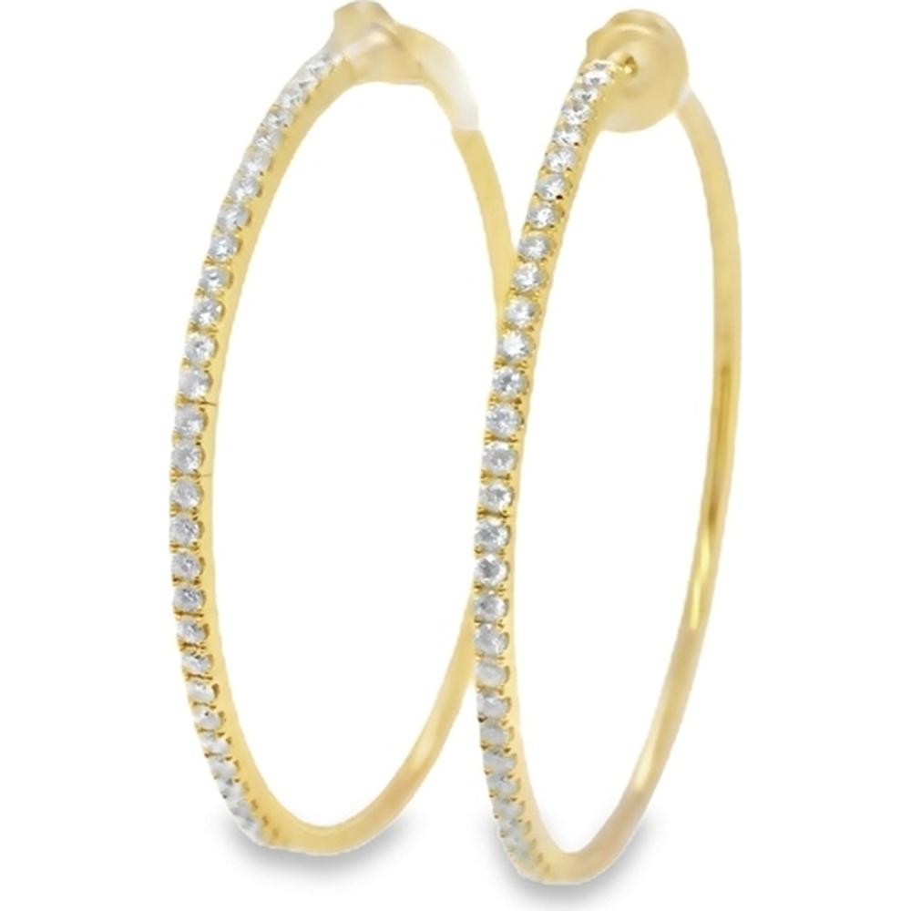 18K Yellow Gold Large Hoop Earrings with Front-Facing Round Diamonds by Afarin