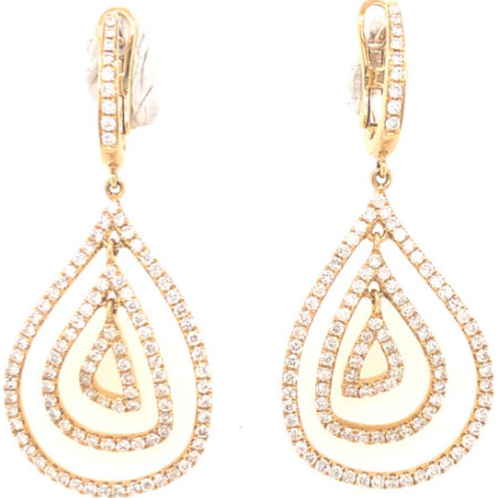 18K Yellow Gold Layered Teardrop Drop Earrings with Round Diamonds by Afarin
