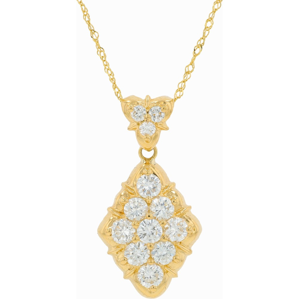 18K Yellow Gold Leaf-Inspired Diamond Cluster Pendant Necklace with Prong-Set Round Diamonds - 1.02 Carat Total Diamond Weight