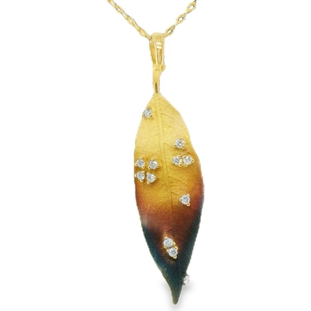18K Yellow Gold Leaf-Inspired Diamond Pendant Necklace by Afarin