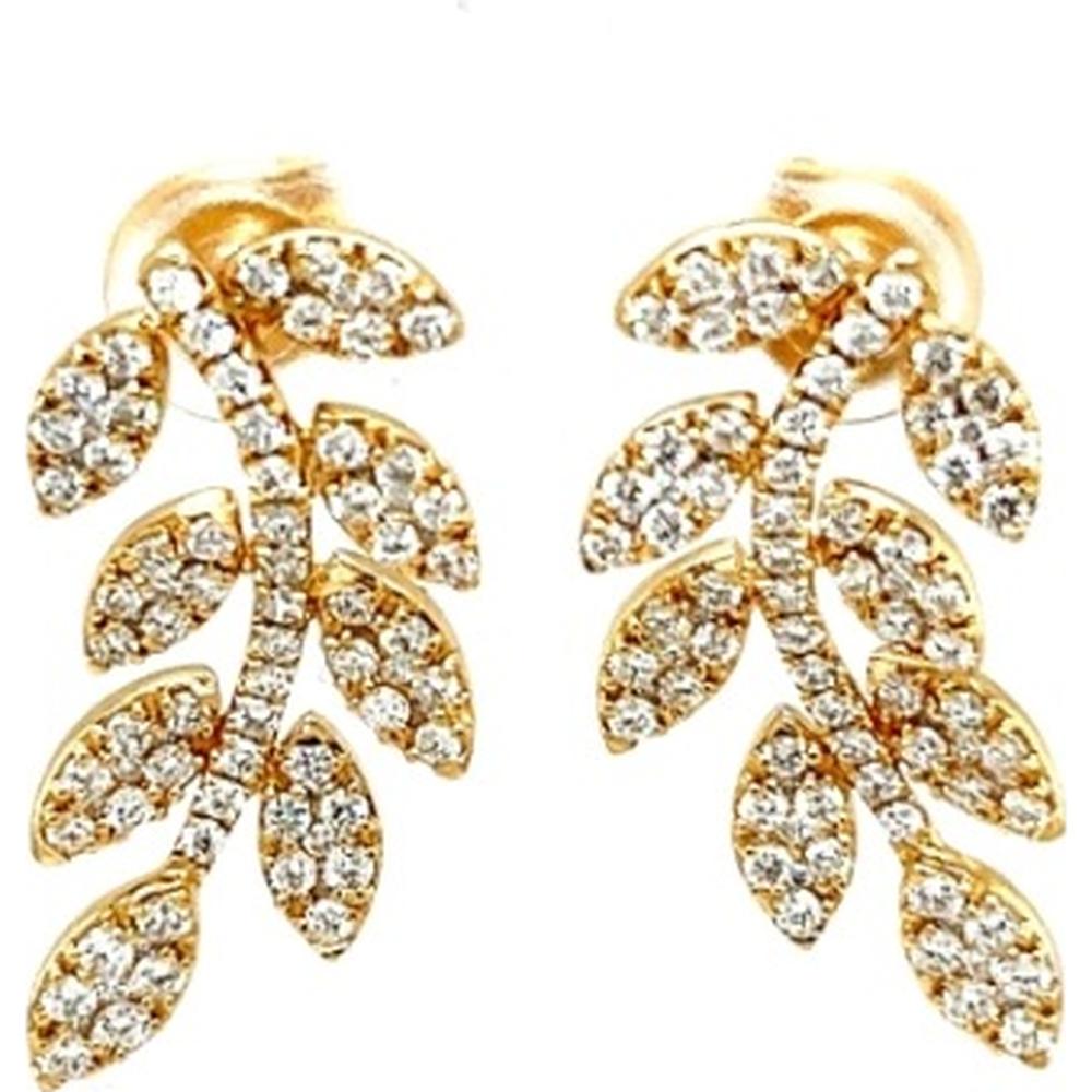 18K Yellow Gold Leaf Motif Stud Earrings with Pavé Set Diamonds by Afarin