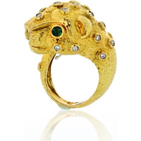 18K Yellow Gold Leopard Ring with Cabochon Emerald Eyes and Diamond Accents by David Webb