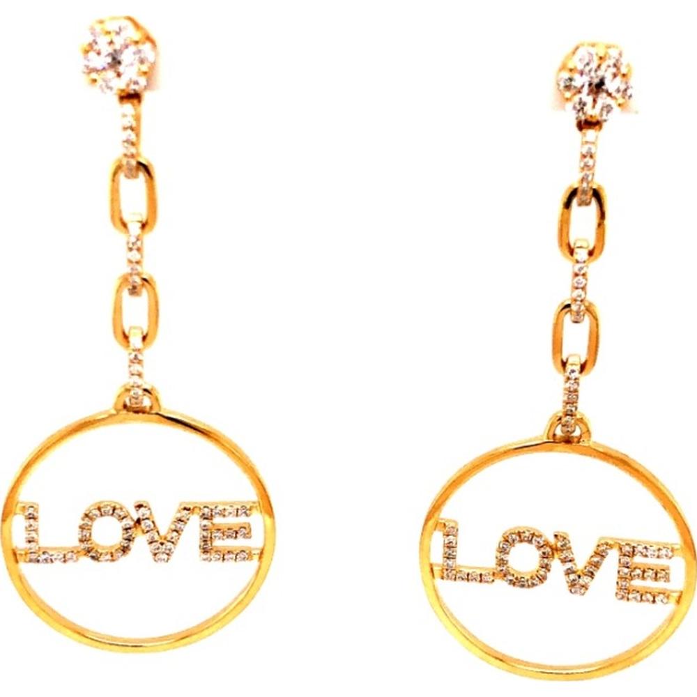 18K Yellow Gold LOVE Circle Drop Earrings with Diamonds by Afarin