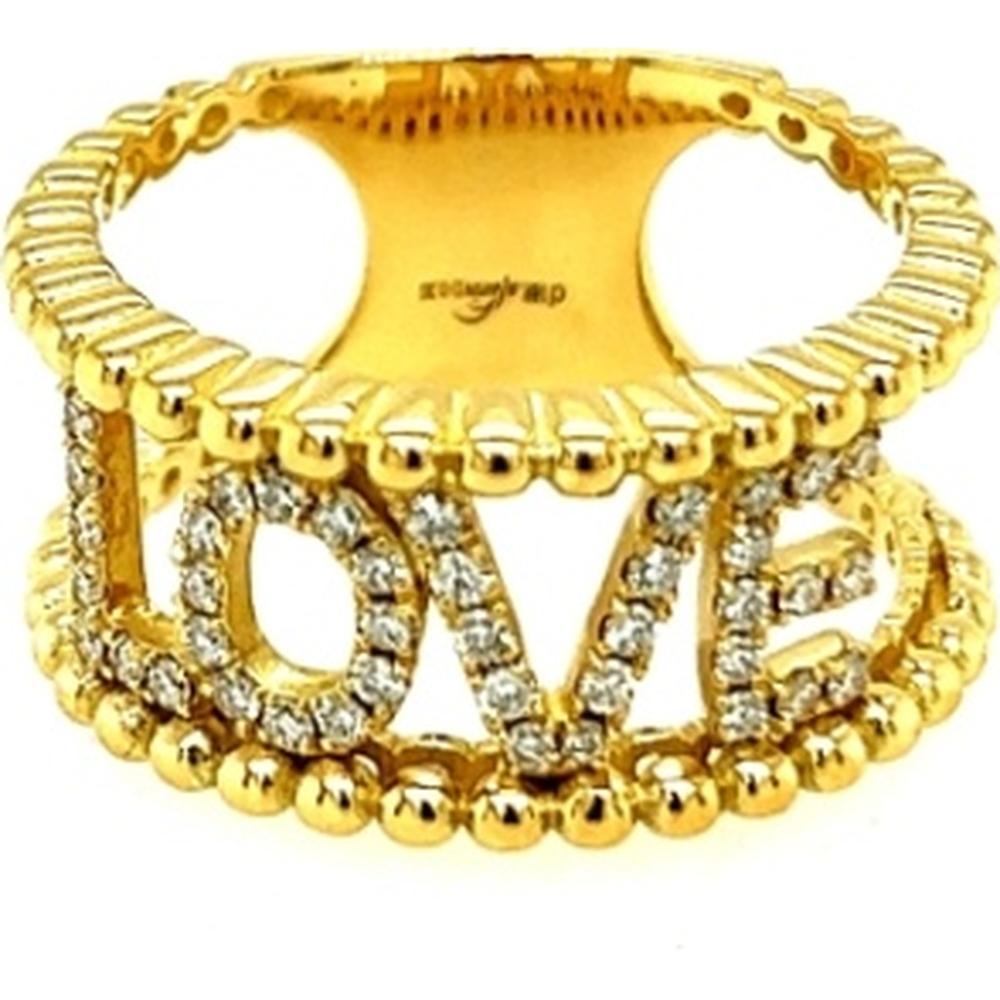 18K Yellow Gold LOVE Ring with Diamond Accents and Beaded Openwork Band by Afarin
