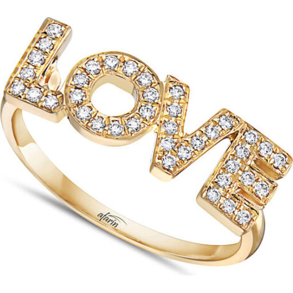 18K Yellow Gold LOVE Ring with Round Diamonds by Afarin