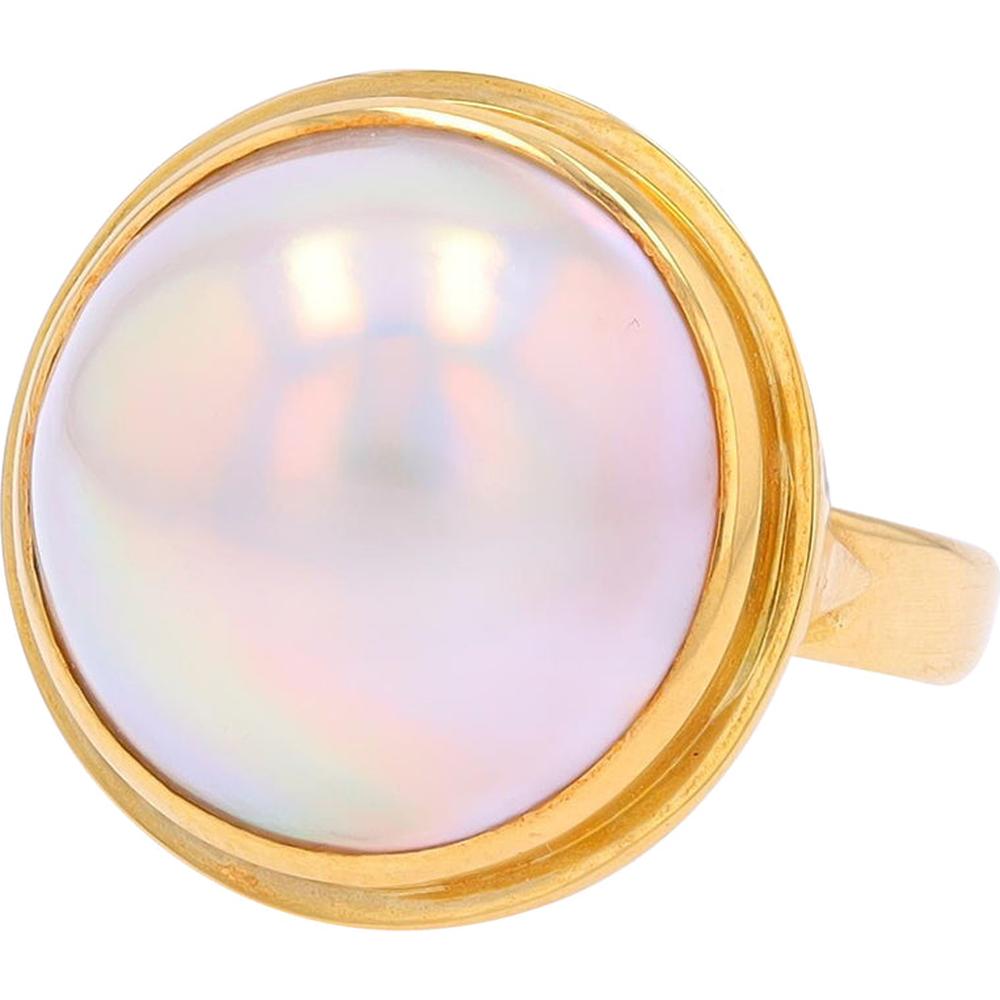 18K Yellow Gold Mabe Pearl Ring - Elegant Statement of Timeless Beauty