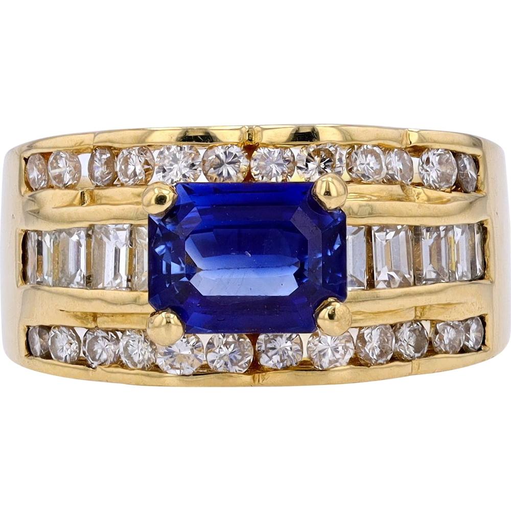 18K Yellow Gold Madagascar Sapphire Ring with 1.32 Carat Center Stone and 1.08 Carat Diamond Accents