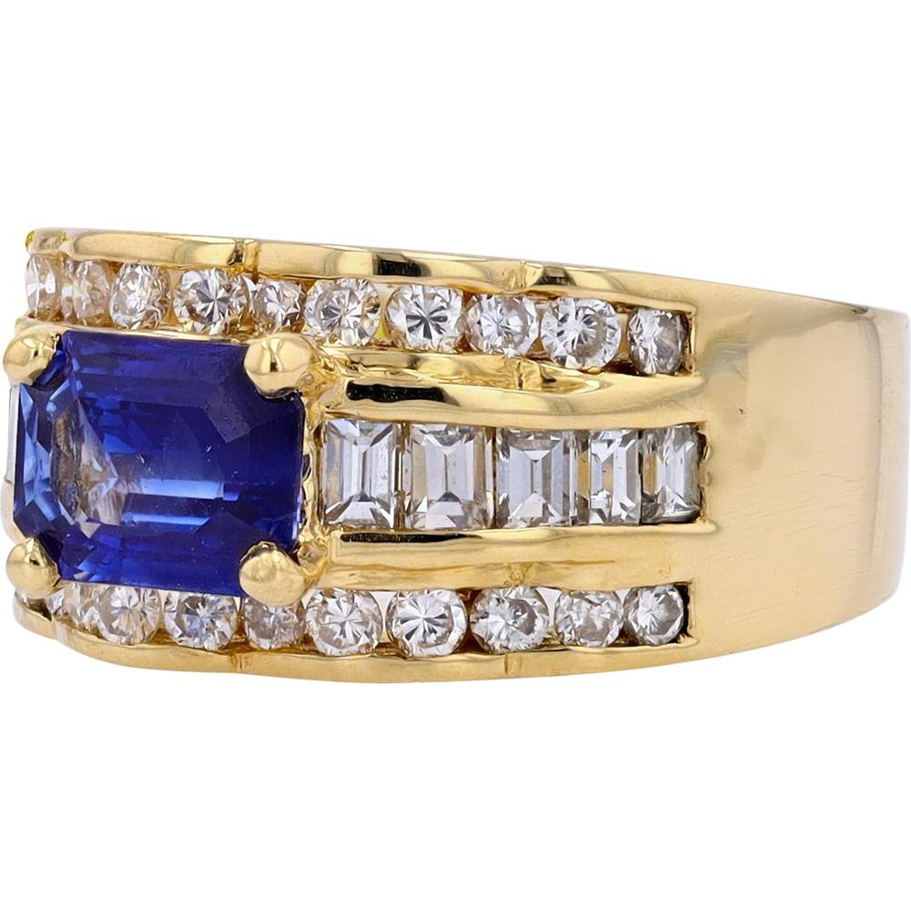18K Yellow Gold Madagascar Sapphire Ring with 1.32 Carat Center Stone and 1.08 Carat Diamond Accents