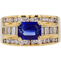 18K Yellow Gold Madagascar Sapphire Ring with Diamond Halo - 1.32 Carat Sapphire & 1.08 Carat Diamond Total Weight