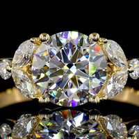 18K Yellow Gold Marquise and Round Cut Lab Diamond Special Ring with Prong Setting - 1.88 Carats Total Diamond Weight - Covaloro Fine Jewelry