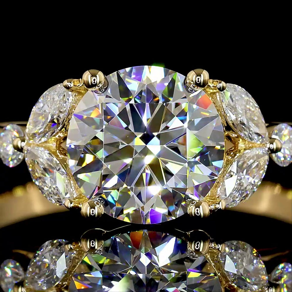 18K Yellow Gold Marquise and Round Cut Lab Diamond Special Ring with Prong Setting - 1.88 Carats Total Diamond Weight - Covaloro Fine Jewelry