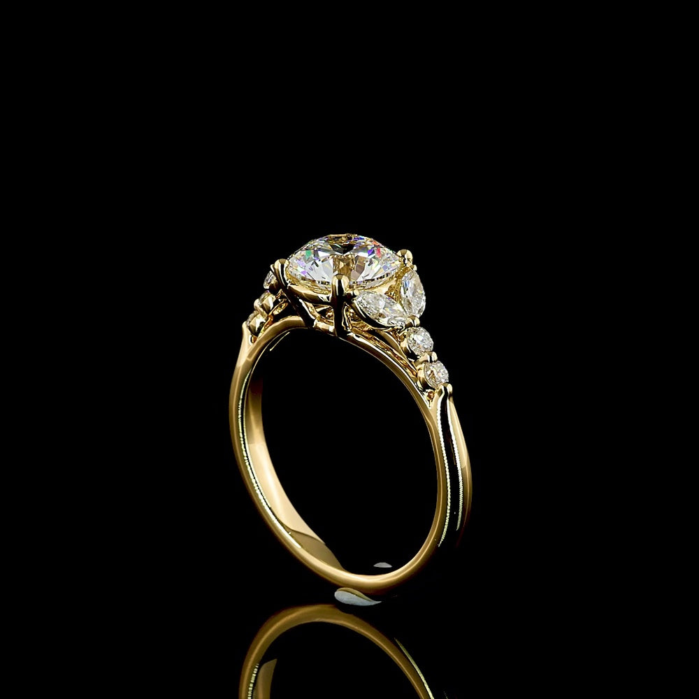 18K Yellow Gold Marquise and Round Cut Lab Diamond Special Ring with Prong Setting - 1.88 Carats Total Diamond Weight - Covaloro Fine Jewelry