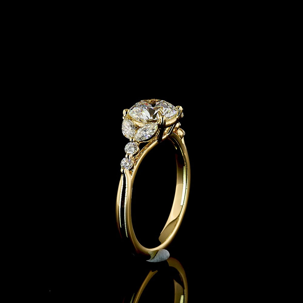 18K Yellow Gold Marquise and Round Cut Lab Diamond Special Ring with Prong Setting - 1.88 Carats Total Diamond Weight - Covaloro Fine Jewelry