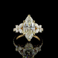 18K Yellow Gold Marquise Cut Hidden Halo Ring with Leaf Cluster Side Stones - 3.54 Carats Center Lab Diamond F VS1 & 4.74 Carats Total Diamond Weight - Covaloro Fine Jewelry