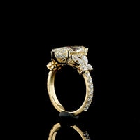 18K Yellow Gold Marquise Cut Hidden Halo Ring with Leaf Cluster Side Stones - 3.54 Carats Center Lab Diamond F VS1 & 4.74 Carats Total Diamond Weight - Covaloro Fine Jewelry