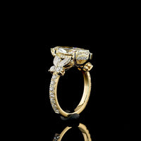 18K Yellow Gold Marquise Cut Hidden Halo Ring with Leaf Cluster Side Stones - 3.54 Carats Center Lab Diamond F VS1 & 4.74 Carats Total Diamond Weight - Covaloro Fine Jewelry